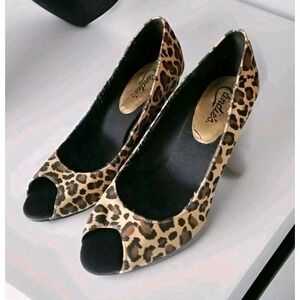 Candies Tarraa Leopard Wedge Heel Slip-on Shoe‎ Peep Toe Women's Size 6.5 M